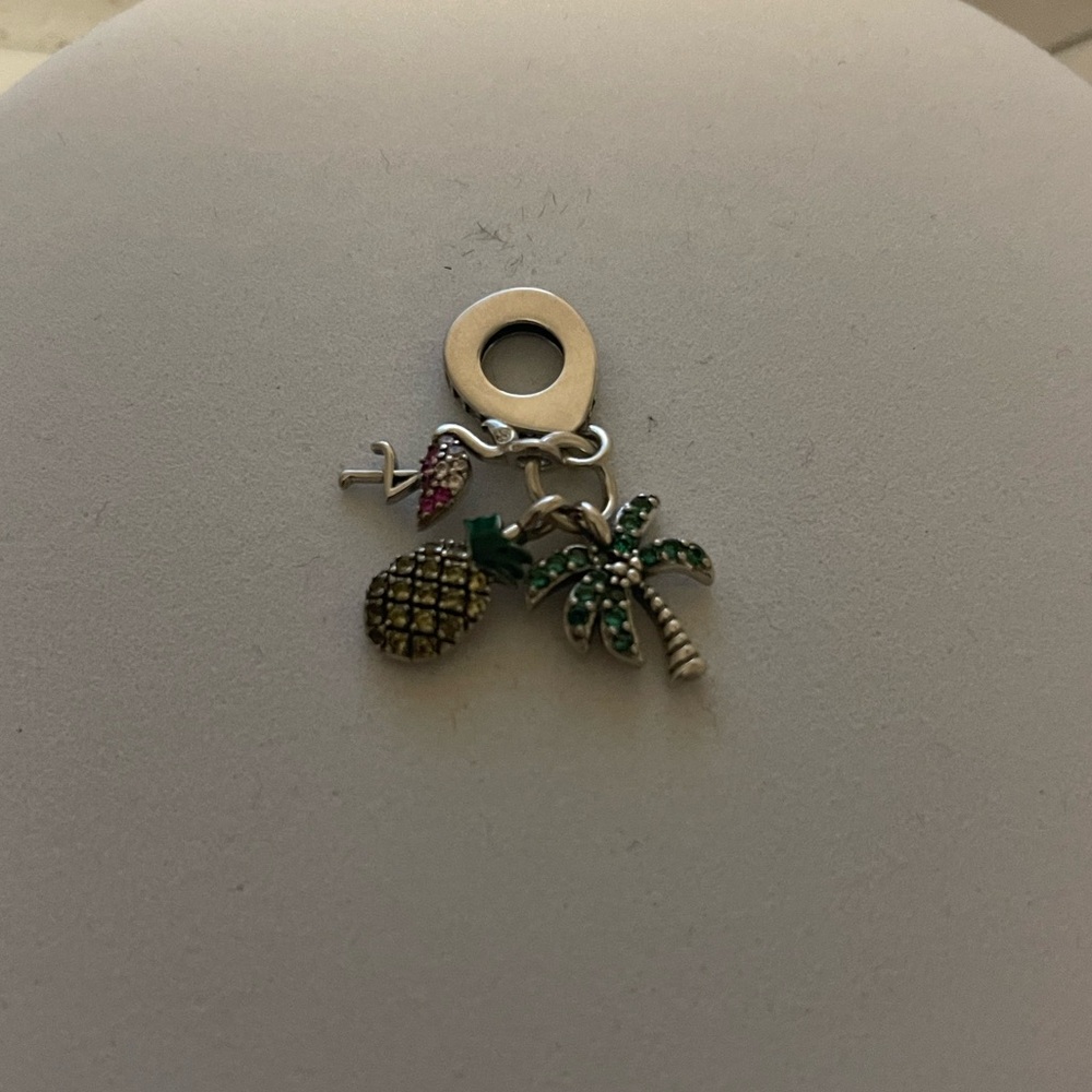 Sterling Silver Bracelet Chram, Charm bracelet, Flamingo, Palm Tree, Pineapple